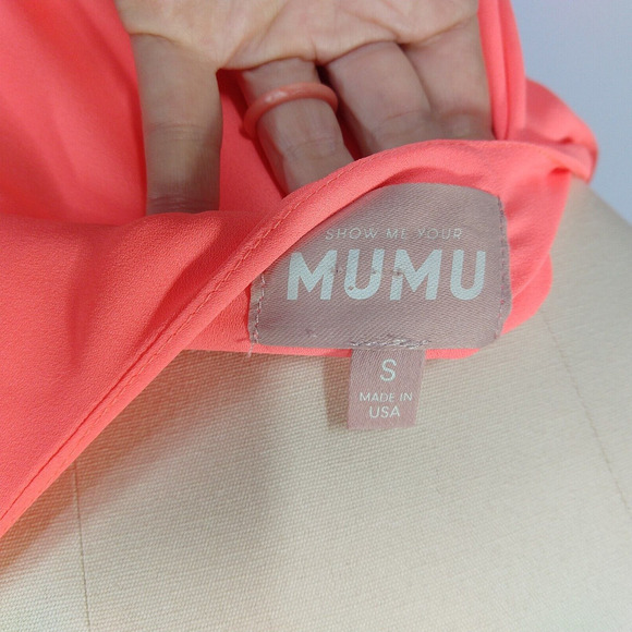 Show Me Your Mumu One Shoulder Trish Mini Dress Size S Neon Pink Chiffon Grecian - Picture 6 of 7